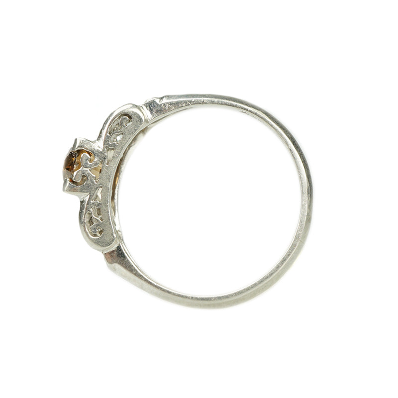 Fancy Cognac Diamond Art Deco Engagement Ring - Gem Set Love