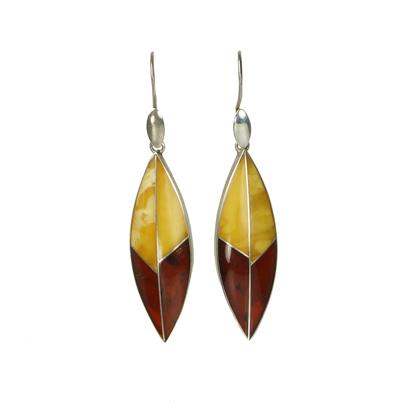 Long dangly vintage silver and amber earrings