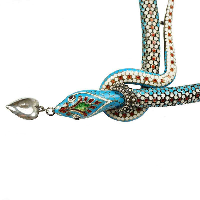 Vintage Silver Enamel Snake Necklace
