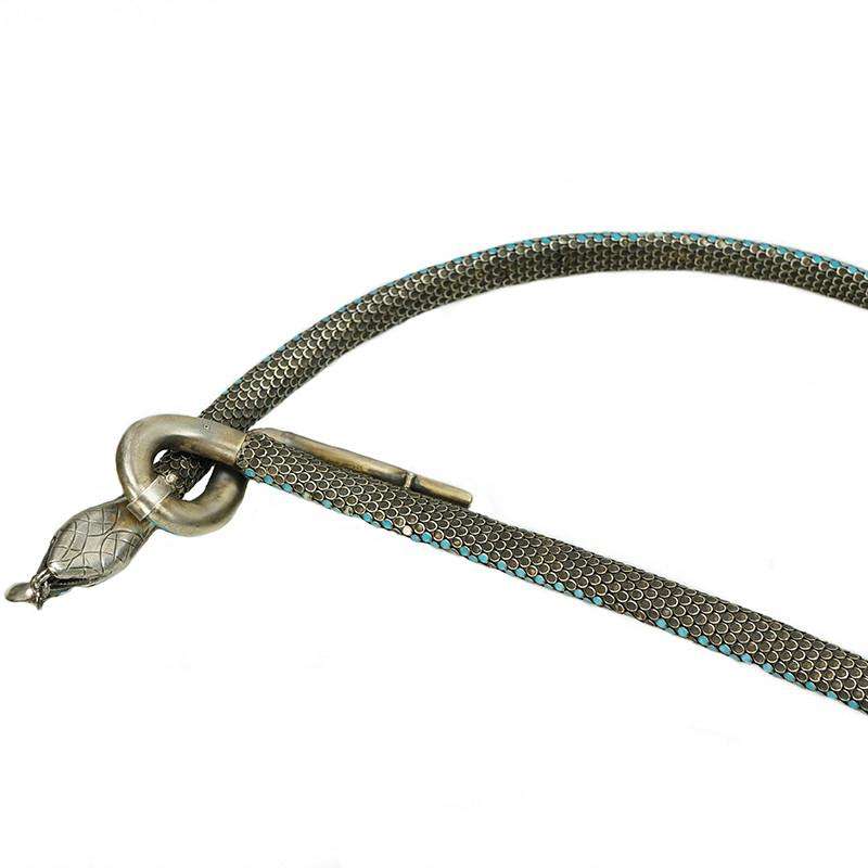 Vintage Silver Enamel Snake Necklace