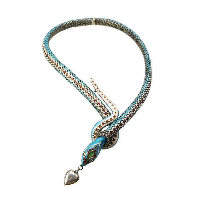 Vintage Silver Enamel Snake Necklace