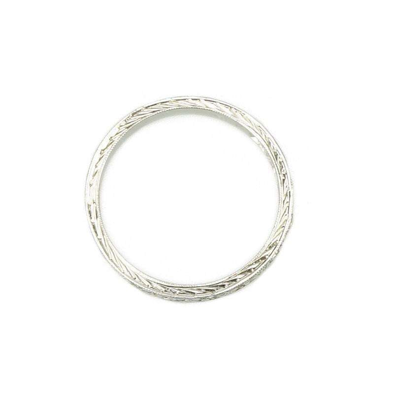 Pristine 1920s White Gold Engraved Diamond Band
