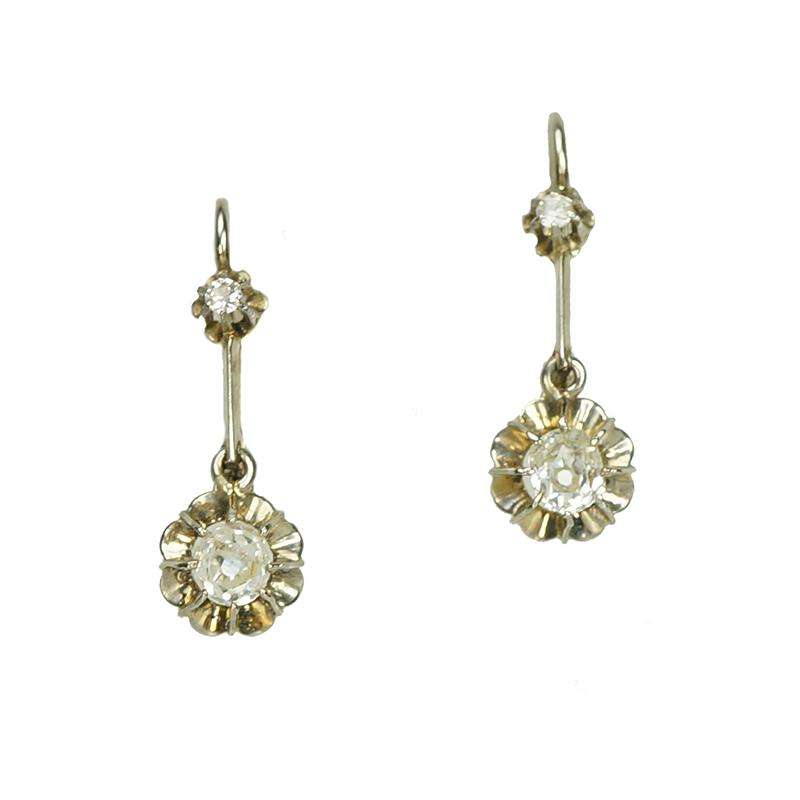 Antique Cushion Cut Diamond Drop Earrings French Circa 1915 - Gem Set Love