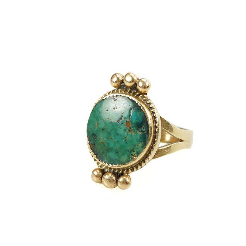 Deep Green Turquoise set Gold Ring from the 1970's