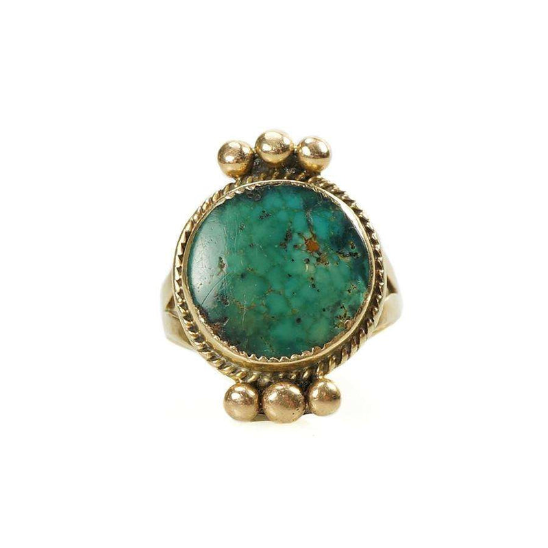 Deep Green Turquoise set Gold Ring from the 1970's
