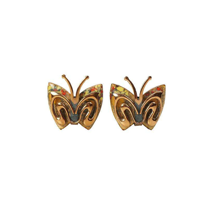 Vintage Matisse Copper and Enamel Butterfly Earrings