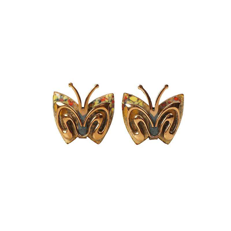 Vintage Matisse Copper and Enamel Butterfly Earrings