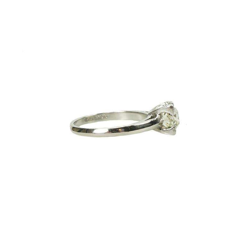 Pale Yellow Old European Cut Platinum Solitaire