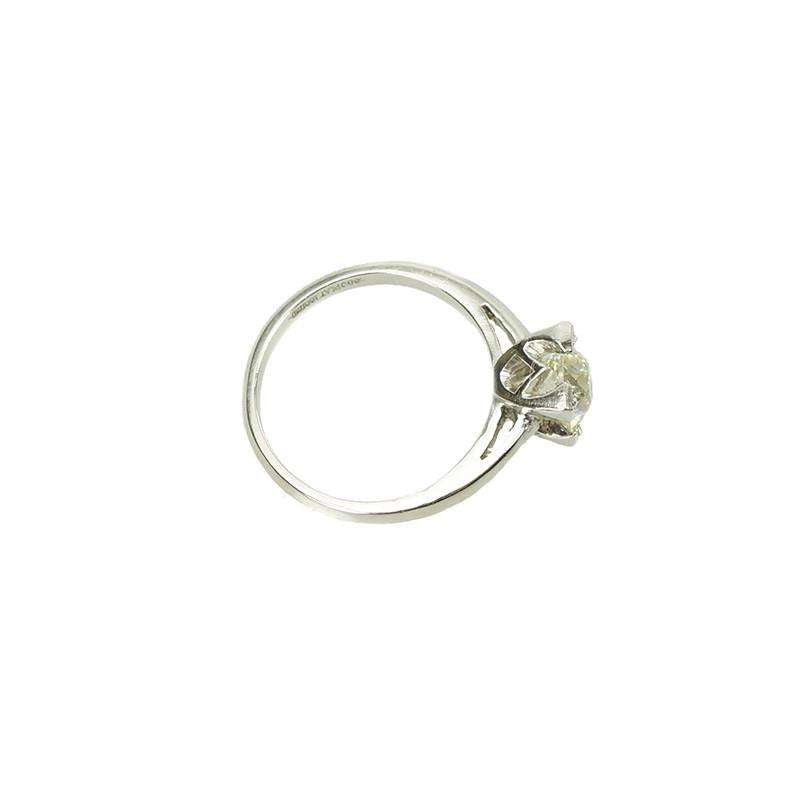 Pale Yellow Old European Cut Platinum Solitaire