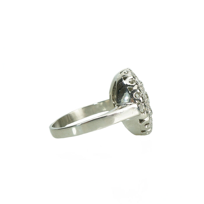 Side view of platinum and diamond ring