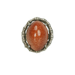 vintage 1980s sterling silver bones ring set with goldstone cabochon