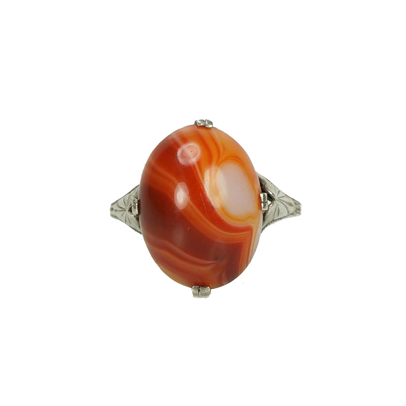 hand crafted vintage sterling silver and carnelian agate 1920s ring