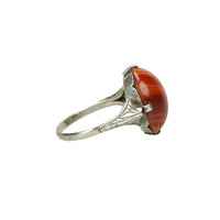 Detail of 1920's engraved sterling silver and agate ring vintage