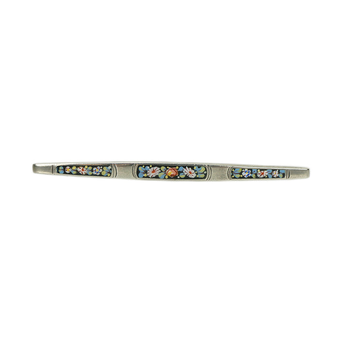 Antique Floral Enameled Sterling Brooch - Gem Set Love