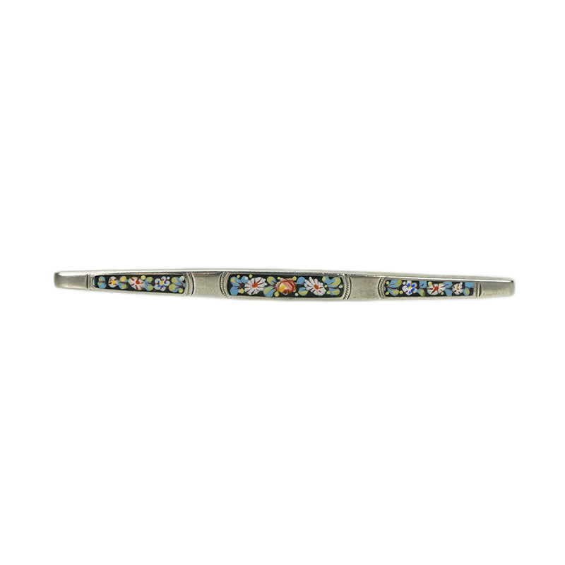 Antique Floral Enameled Sterling Brooch - Gem Set Love
