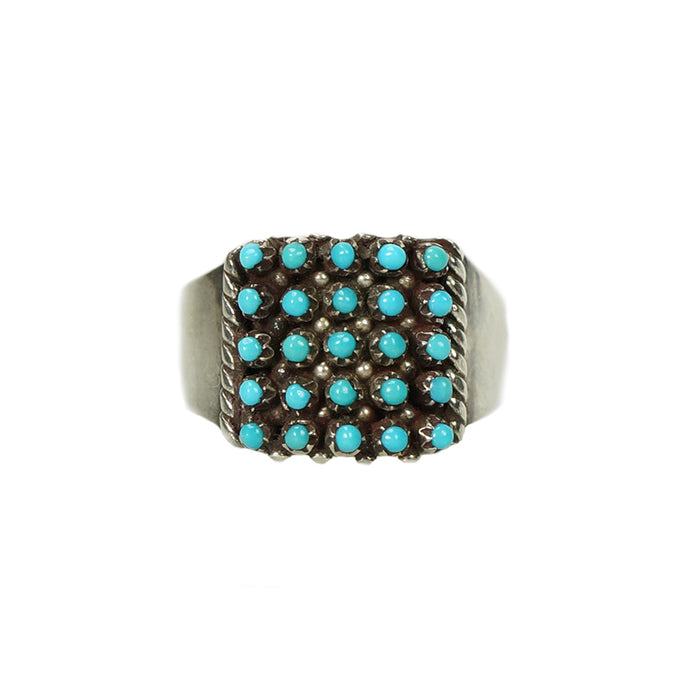 Vintage Zuni Sterling Petit Point Turquoise Ring - Gem Set Love