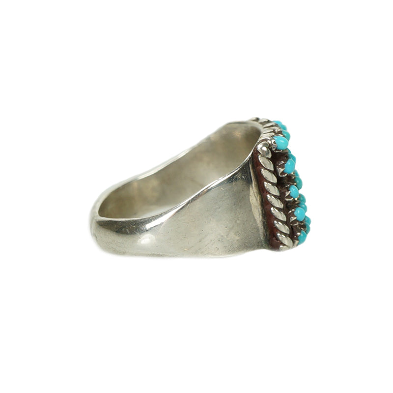 Vintage Zuni Sterling Petit Point Turquoise Ring - Gem Set Love