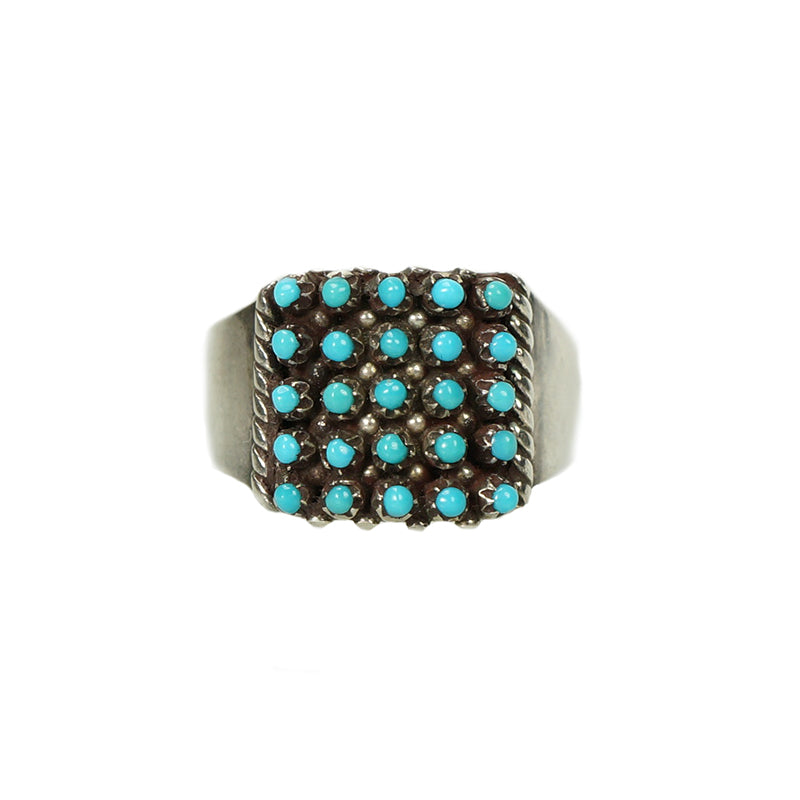 Vintage Zuni Sterling Petit Point Turquoise Ring - Gem Set Love