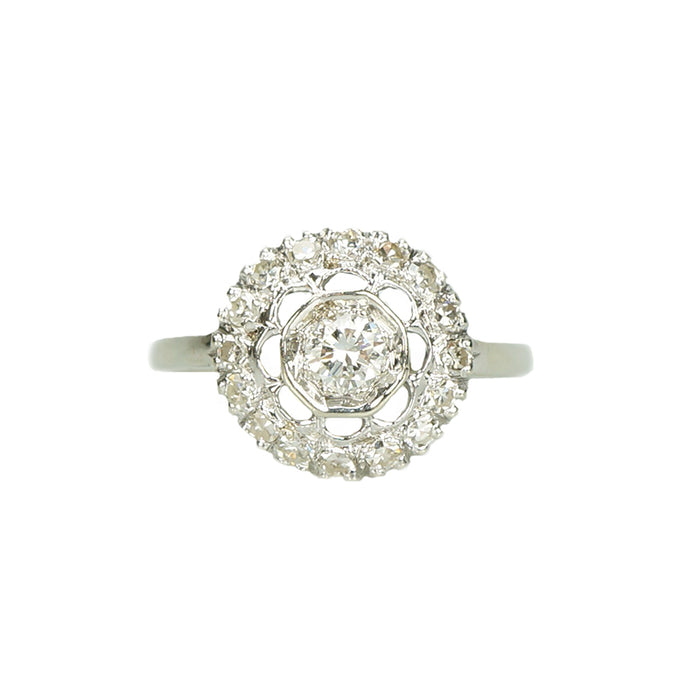 Uniquely Beautiful Vintage Diamond Halo Ring - Gem Set Love