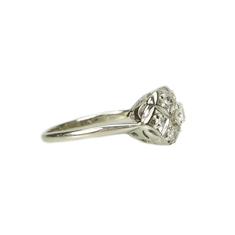 Shimmering Vintage White Gold Diamond Ring - Gem Set Love