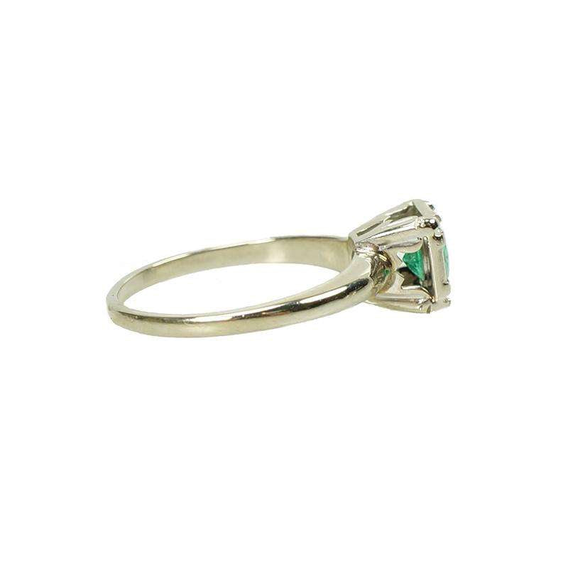 Vintage White Gold Emerald Engagement Ring