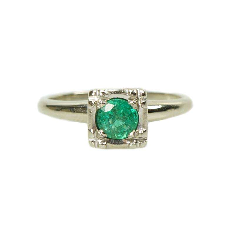 Vintage White Gold Emerald Engagement Ring