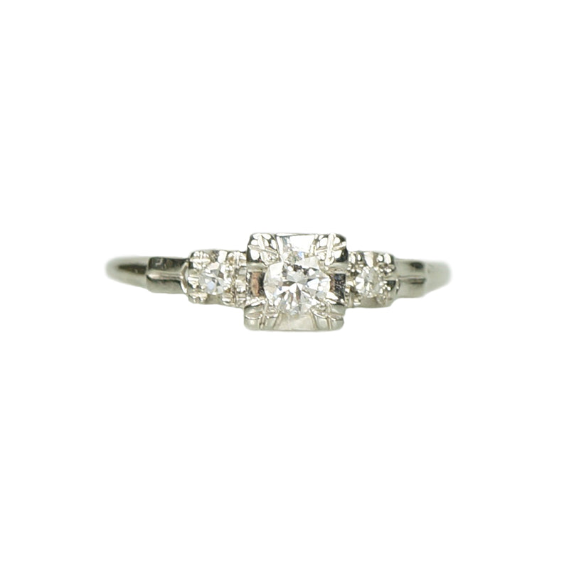 Sweet Classic White Gold 1940's Engagement Ring - Gem Set Love