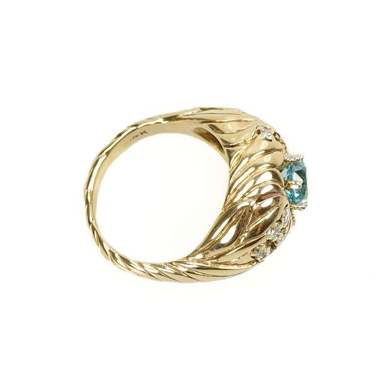Vintage Naturalistic Diamond and a Sparkling Natural Blue Zircon Ring
