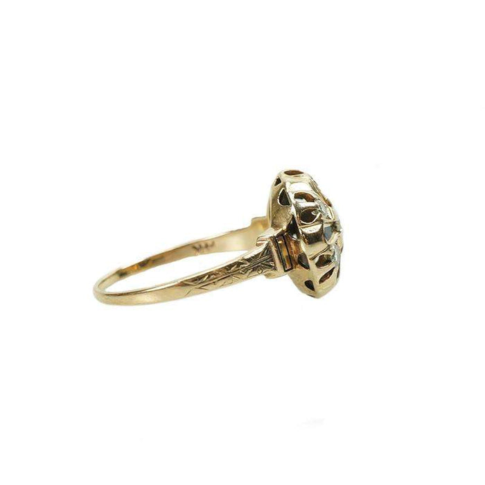 Vintage Victorian Revival Yellow Gold and Diamond Ring with enamel