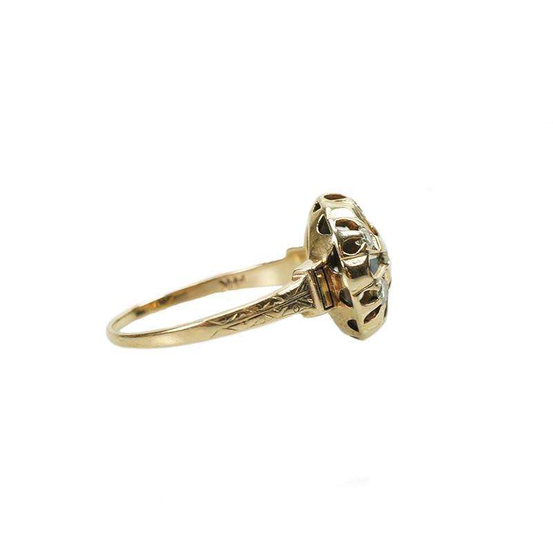 Vintage Victorian Revival Yellow Gold and Diamond Ring with enamel
