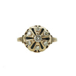 Vintage Victorian Revival Yellow Gold and Diamond Ring with enamel