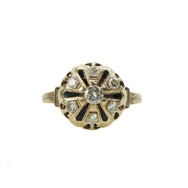 Vintage Victorian Revival Yellow Gold and Diamond Ring with enamel