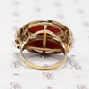 Signed Ming's Red Coral and Pearl Gold Ring