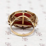 Signed Ming's Red Coral and Pearl Gold Ring