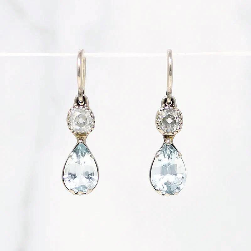 Antique Aquamarine and Diamond Earrings by GSL