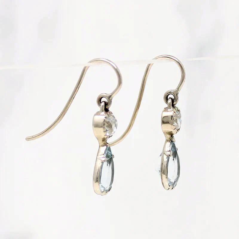Antique Aquamarine and Diamond Earrings by GSL