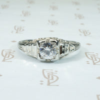 18k white gold step side art deco .32 carat diamond engagement ring