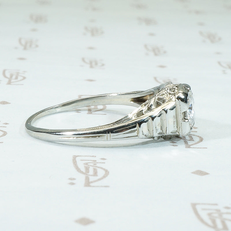 18k white gold step side art deco .32 carat diamond engagement ring
