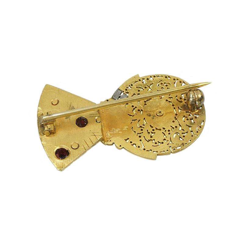 Antique Watch Cock Brooch set with rose cut Garnets