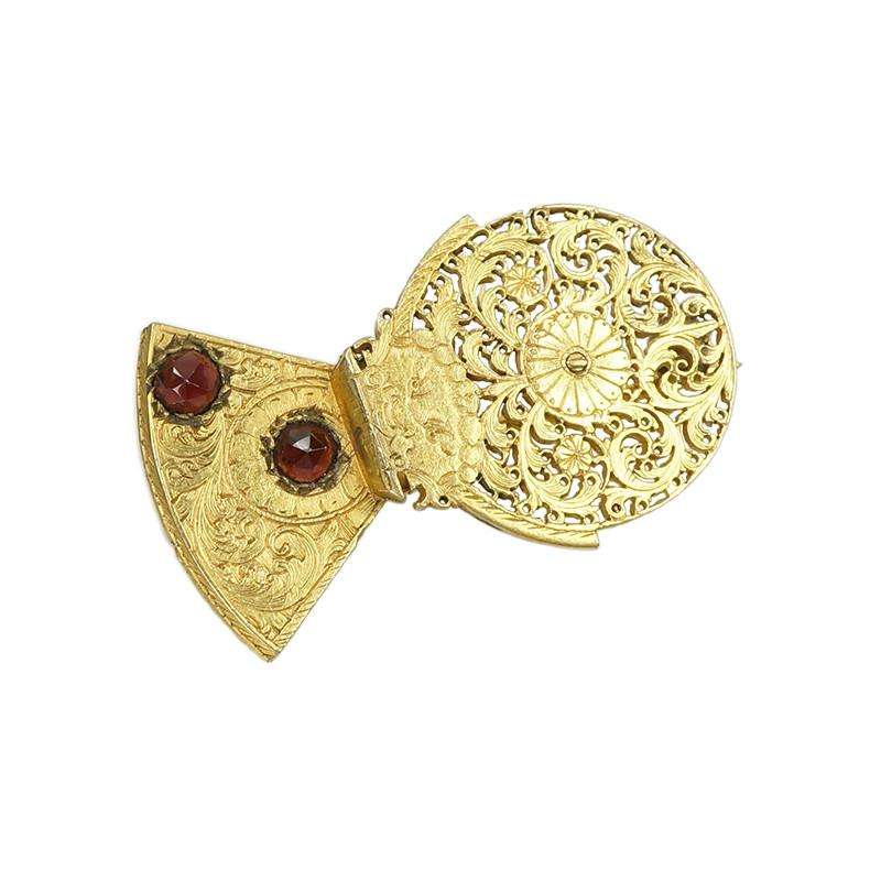 Antique Watch Cock Brooch set with rose cut Garnets