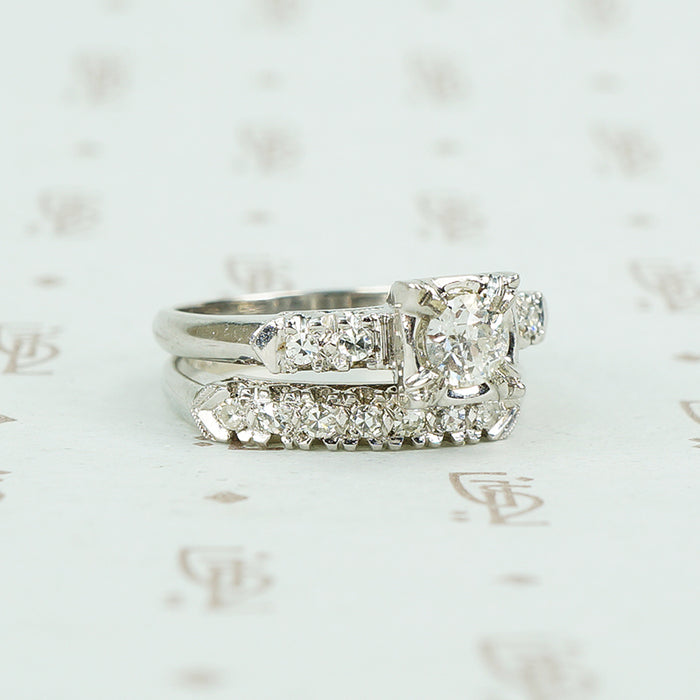 1940's white gold diamond wedding set