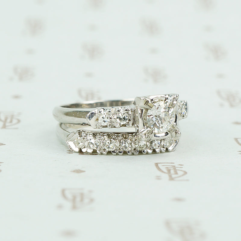1940's white gold diamond wedding set