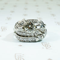 1930' wedding set white gold and over 1 carat of diamonds assymetrical design