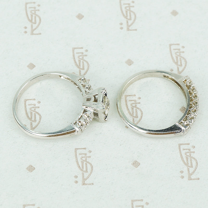 1940's white gold diamond wedding set side view