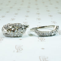 Asymmetrical Beauty Vintage White Gold Wedding Set
