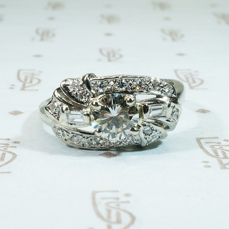 Asymmetrical Beauty Vintage White Gold Wedding Set