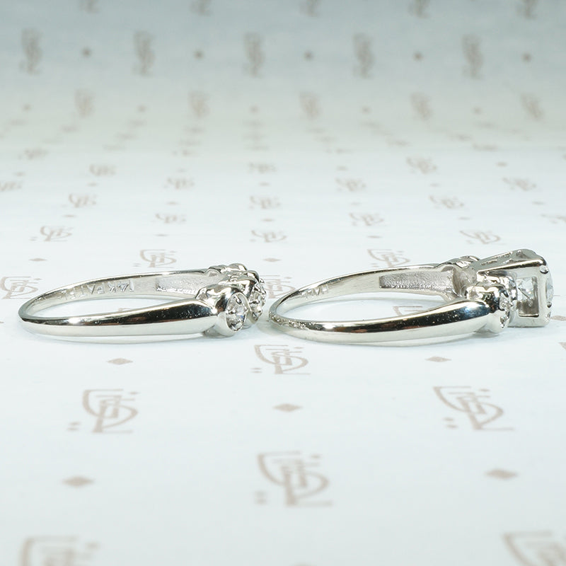 Lovely Vintage 1950's White Gold Wedding Set