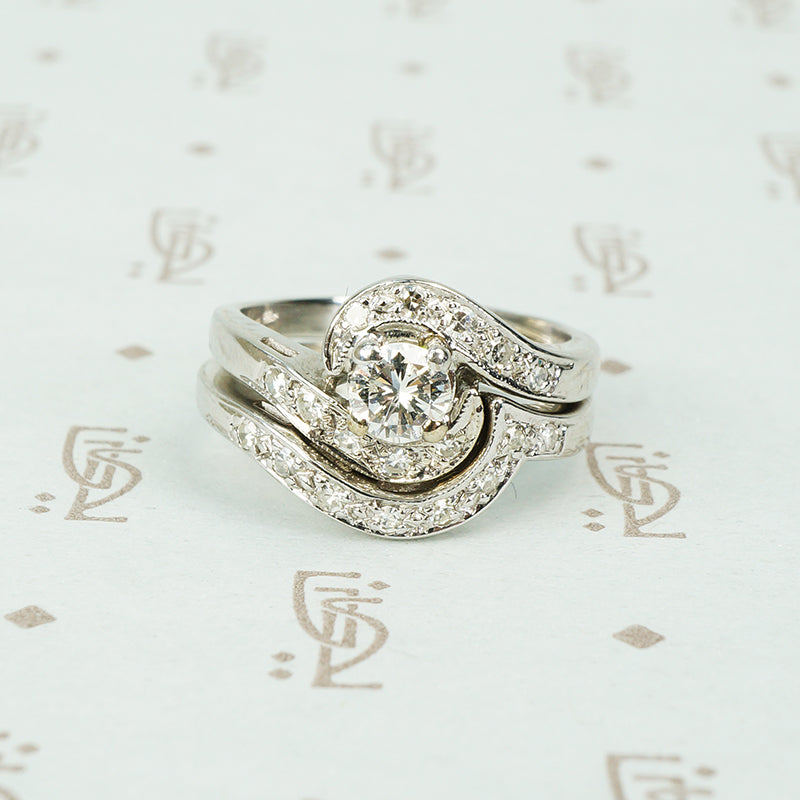 swirly white gold wedding set