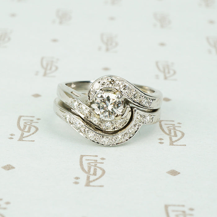 swirly white gold wedding set