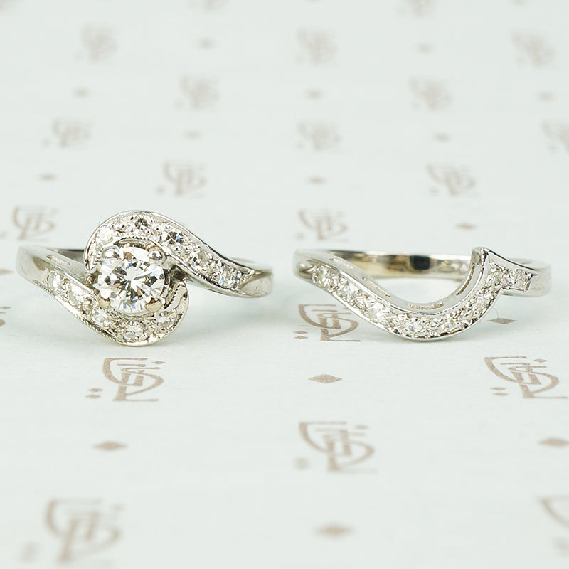 Swirly White Gold Nested Wedding Set